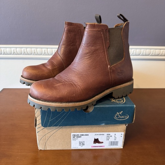 Chaco Shoes - Chaco Fields Chelsea Waterproof Boots Womens 8 Barley Brown Leather Lug Sole